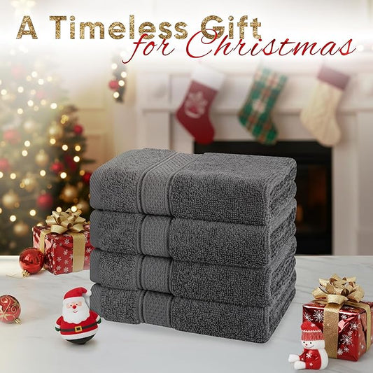 American Soft Linen Salem Washcloth Sets, 4 Piece Luxury 600 GSM 100% Cotton Washcloths for Bathroom, 13x13 inches Washrags Premium Quality Hand Face Towels, Dark Gray
