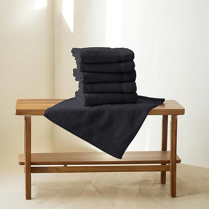 SALBAKOS 100% Turkish Cotton Hand Towel Set of 6 16x30 inch | Heirloom Quality | Hotel & Spa Collection | Ultra Soft, Super Absorbent, Long Lasting Hand Towels | Made in Turkey (Black, 6 Hand Towels)