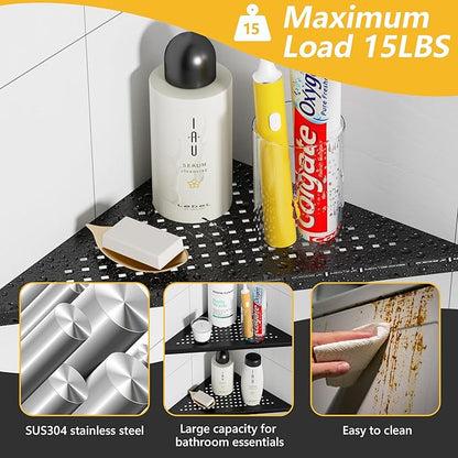 Neodrain 12 Inch Matte Black Corner Wall Shelf Set of 2, Floating Corner Shelves for Wall, 304 Stainless Steel Wall Storage Shelves for Bathroom,No Drilling