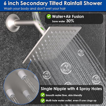ENGA Shower Faucet Set, Dual Head Shower System 10" & 6" Square Rain Shower Heads with 2 in 1 Handheld Spray, 3 Way Water Diverter, Brushed Nickel