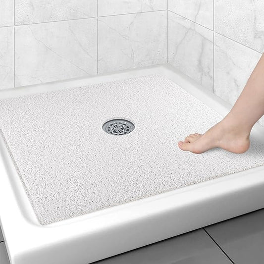 Large Shower Mat Non Slip, 36x36 Inch Shower Floor Mat with Drain Hole in Middle, Super Soft and Comfortable PVC Loofah Massage Bath Mat for Shower, Anti Slip Shower Stall Mat, Quick Drying