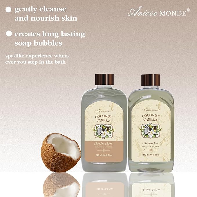 Spa Gift Baskets - Coconut Vanilla Bath Gift Set for Women, Luxury Relaxing Spa Kit with Bath Bombs, Body Lotion and Body Scrub, Birthday Gifts for Women, Christmas Spa Gifts for Mom