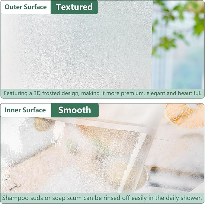 Waterproof EVA Frosted Shower Curtain Liner Short 66 Inch, Bpa-Free Shower Liner with 3 Extra-Large Magnets, 72'' x 66'' Plastic Bathroom Shower Curtain 3D Silk Translucent for Privacy