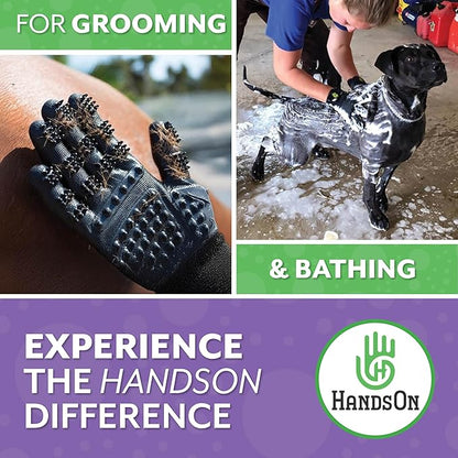 Handson Pet Grooming Gloves - Patented #1 Ranked, Award Winning Shedding, Bathing, Hair Remover Gloves - Gentle Brush for Cats, Dogs, and Horses (Purple, Junior)