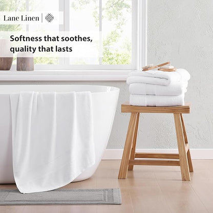 LANE LINEN 100% Mercerized Cotton Bath Towels Set of 12 – Zero Twist, 4 Bath, 4 Hand Towel & 4 Washcloths, Soft, Ideal for Spa Hotel & Home, Durable After Multiple Washes – White Towels
