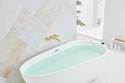 SITGES High Flow Brushed Gold Wall Mount Bathtub Faucet with Two Level Handles,Extra-Long 10.5" Spout Reach Solid Brass Wall Tub Filler with Rough-in Valve Included