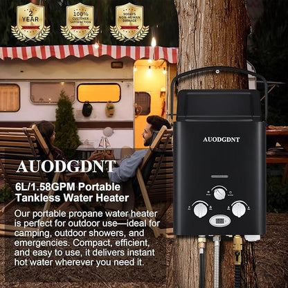 Portable Water Heater Propane Tankless,6L 1.58GPM Outdoor Instant Gas Water Heater with LED Display for RV, Camping,Outdoor Shower(Black)