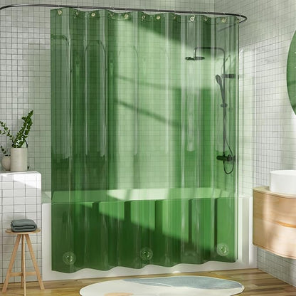 AmazerBath Extra Long Shower Curtain Liner, 100% EVA Clear Green Heavy Duty 84 inch Shower Curtain and Liner 2-in-1, 72x84 Plastic Weighted Bathroom Shower Liner, 12 Grommets & 3 Heavyweight Stones