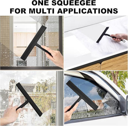 Shower Squeegee for Glass Doors and Bathroom, Stainless Steel with Silicone Blade, Window and Mirror Cleaner with No-Drill Hook, Streak-Free Cleaning Tool
