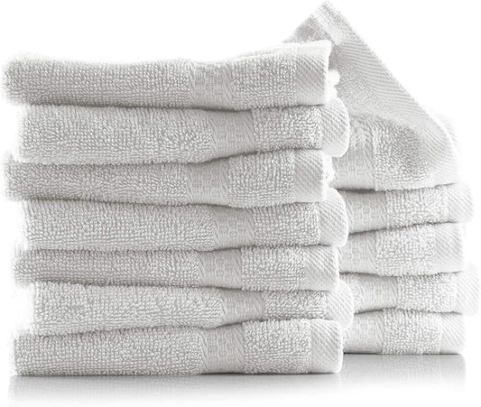 Hearth & Harbor Washcloths 12 Pack - 100% Cotton Washcloth for Body and face, High Absorbent and Soft 13"x13" Body Wash Cloth, Quick Dry - White Washcloths