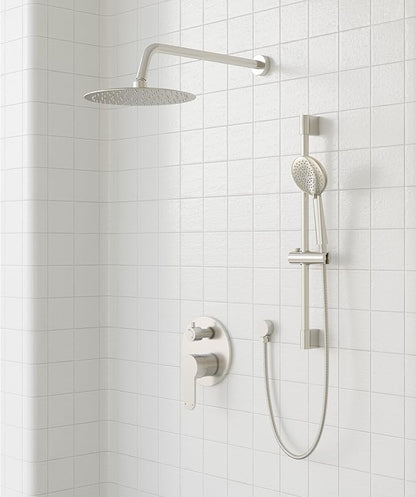Gabrylly Shower System, High Pressure 12" Rain Shower Head with Handheld Shower, Wall Mounted Slide Bar Shower Faucet Set Complete, Shower Combo Set with Shower Valve,Brushed Nickel