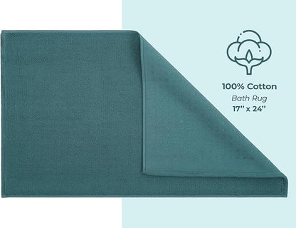 American Soft Linen Bath Rug, 17 in 24 in 100% Cotton Bath Mats Rugs for Bathroom, Slip Reducer Washable Shaggy Form Area Rugs, Colonial Blue Bath Rug