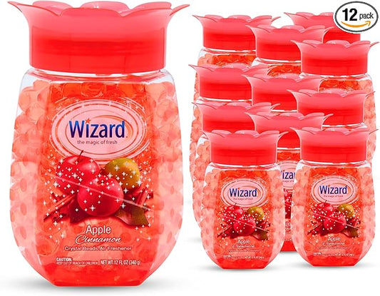 12 WIZARD Odor Eliminator Gel Beads - 12 oz, Air Freshners For Bathroom. Rooms, Per Areas and Car Freshner - Apple Cinnamon