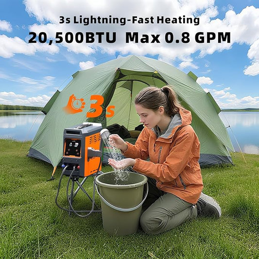 Hillhub Portable Propane Water Heater for Camping, Instant Hot Water Heater On Demand with 4000mAh Battery for Outdoor Showering and Cleaning, Included Water Pump & Showerhead