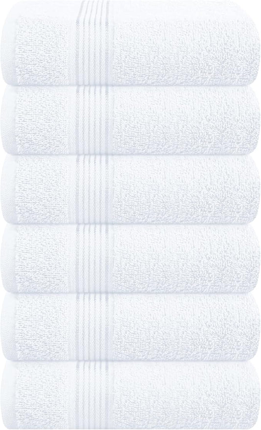 Belizzi Home Ultra Soft Cotton 6 -Piece Hand Towel Set 16x24, Ideal for use in Bathroom, Kitchen, Gym, Spa - Compact, Eco-Friendly, Lightweight - Multi Purpose Hand Towels - White