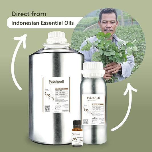 Dark Patchouli Essential Oil - Direct from Java Indonesia Natural Repellent Aceite de Pachulí - Aromatherapy and Premium Therapeutic Grade - Ideal for Body & Candle-Making (8oz)