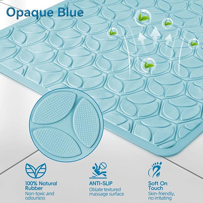 WRISIN Bathtub Mat Non Slip with Suction Cups - 100% Rubber Bathroom Mat Textured for Bath Tub Shower Safety - Soft on Touch - BPA/PVC Free - Pet Dog Bath Mat - Machine Washable - 17 × 35 Inch（Blue）