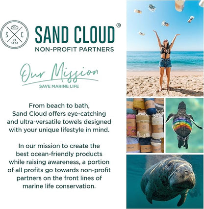 Sand Cloud Extra Large Turkish Beach Towel - Sand Free - 100% Organic Turkish Cotton Yarn - Quick Dry Towel for Beach, Picnic, Blanket or Bath - As Seen on Shark Tank - Marine Life (Whale Fin)