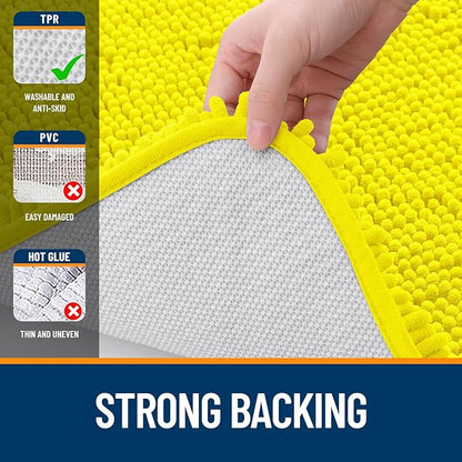 OLANLY Bathroom Rugs 30x20, Extra Soft Absorbent Chenille Bath Rugs, Rubber Backing Quick Dry, Machine Washable Bath Mats for Bathroom Floor, Tub and Shower, Home Decor Accessories, Lemon Yellow