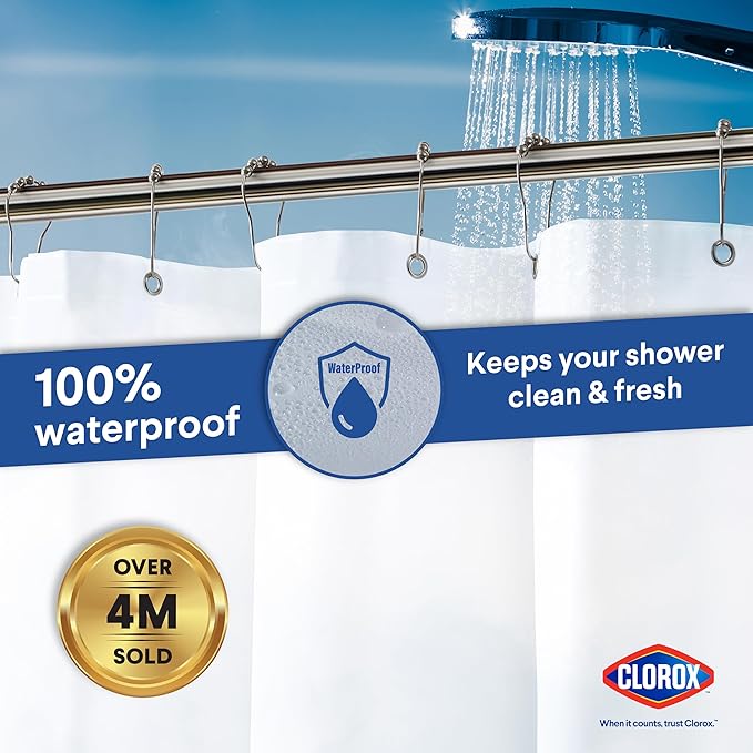 CLOROX Shower Curtain Liner, Premium Medium-Weight Durable Waterproof 6g PEVA for Bathroom with Weighted Magnets, Extra Long 72" x 78", Frosty 1 Pack