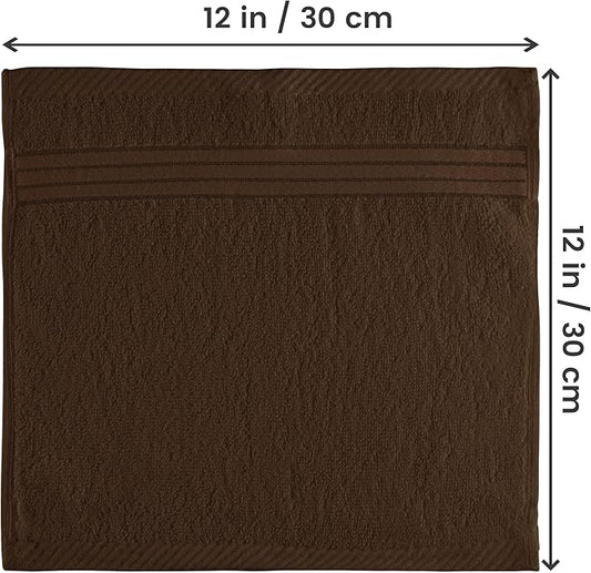 Utopia Towels 12 Pack Premium Wash Cloths Set, 12 by 12 Inches, 100% Cotton Ring Spun, Highly Absorbent and Soft Feel Washcloths for Bathroom, Spa, Gym, and Face, Dark Brown