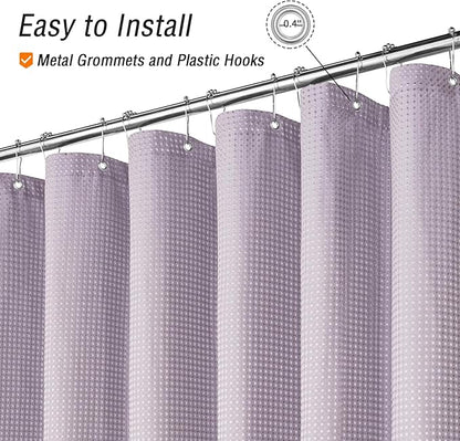 Gibelle Extra Long Shower Curtain 72 x 84, Tall Waffle Weave Textured Fabric Shower Curtain for Bathroom, Water Repellent, Machine Washable, Lavender
