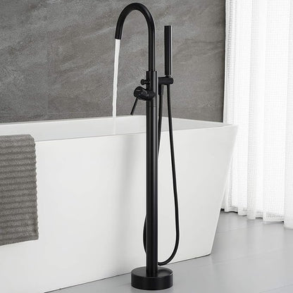 Freestanding Bathtub Faucet Tub Filler Faucets Black Single Handle Floor Mounted with Handheld Shower