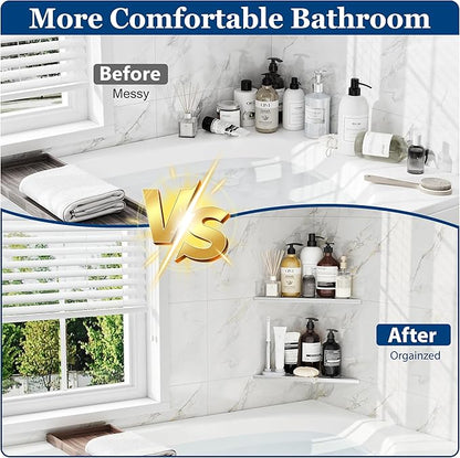 Corner Shower Shelves, 10” Recessed Tile Shower Shelf, 304 Stainless Steel Grout in Corner Tile Shower Shelves, No Drilling, Matte Black, 2 Pack