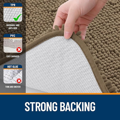 OLANLY Bathroom Rugs 47x24, Extra Soft Absorbent Chenille Bath Rugs, Rubber Backing Quick Dry, Machine Washable Bath Mats for Bathroom Floor, Tub and Shower, Home Decor Accessories, Tan
