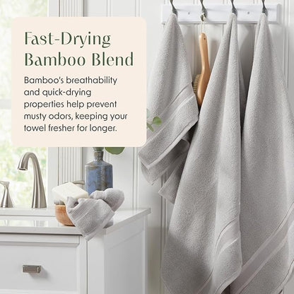 Springtree Home Luxury Bamboo Rayon Bath Towel Set of 4 | 35% Bamboo Rayon - 65% Cotton | Absorbent Quick-Dry Towels for Bathroom | Oeko-TEX Standard 100 Cotton | Grey - 4 Pack