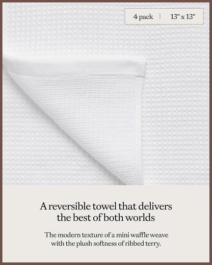 Cozy Earth Waffle Washcloths - 60% Cotton 40% Viscose from Bamboo Washcloths 13 x 13 Inches - Soft & Absorbent Terry, Reversible Mini Textured Waffle & Weave Pattern - 4 Pack