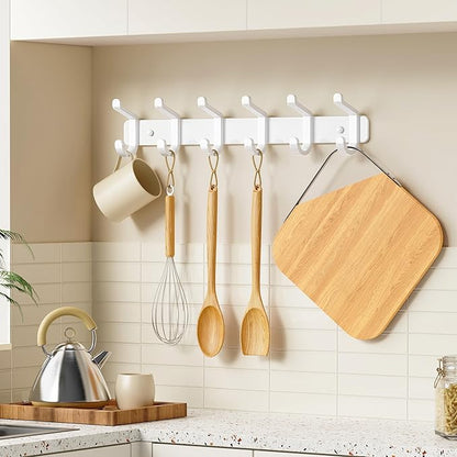 pickpiff Coat Rack Wall Mounted Heavy-Duty: Metal Coat Hanger 6 Hooks for Hanging Hat, Clothes, Robe, Keys, Backpack, Bathroom Towels, Jacket, Purse - Closet, Door, Entryway, Mudroom (White, 1 Pack)