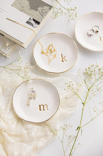 COLLECTIVE HOME - Ceramic Jewelry Tray, Decorative Trinket Dish for Rings Earrings Necklaces Bracelet Watch Keys, Birthday Mother's Day Christmas Gift for Women, 4.75", White Surface (K)