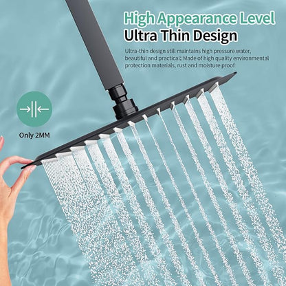 SR SUN RISE 12 Inch Rain Shower Head 304 Stailess Steel Matte Black High Pressure Rainfall Showerhead Water Saving