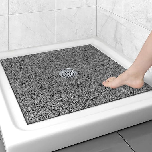 Square Shower Mat Non Slip: 27x27 Inch Extra Large Shower Floor Mat with Drain Hole in Middle - Soft PVC Loofah Bath Mat for Shower - Anti Slip Shower Stall Mat for Elderly and Kids