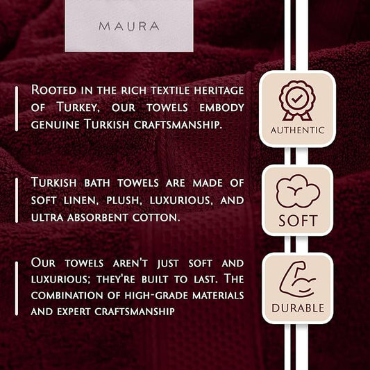 MAURA 6-Pack Premium Turkish Washcloth Set - Ultimate Luxury with Soft, Thick, Super Absorbent, and Oversized Cotton Face Towels - Ideal for a Hotel & Spa Quality Experience in Classic Burgundy