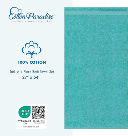 Cotton Paradise 4 Piece Turkish Bath Towels for Bathroom, 100% Cotton Extra Large Soft Plush Towels Bathroom Set, Turquoise