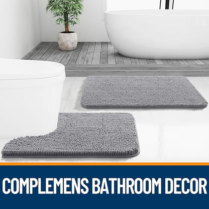 OLANLY Bathroom Rugs 47x32, Extra Soft Absorbent Chenille Bath Rugs, Rubber Backing Quick Dry, Machine Washable Bath Mats for Bathroom Floor, Tub and Shower, Home Decor Accessories, Grey