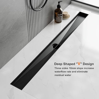 Neodrain 28 Inch Rectangular Linear Shower Drain with Brick Pattern Grate, 304 Stainless Steel Bathroom Floor Drain,Shower Floor Drain Includes Adjustable Leveling Feet, Hair Strainer,Black