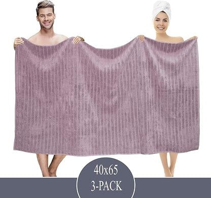 Classic Turkish Towels CTT - Luxury 3 Piece Jumbo Bath Sheets, 100% Turkish Cotton, Absorbent & Ultra Comfy Bath Towel Sheets for Hotels & Spa | 40"x65" (Mauve)
