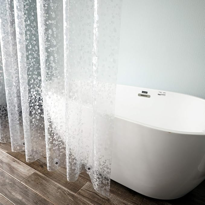 AooHome 48x72 Inch Stall Size Shower Curtain Liner, EVA Shower Curtain 3D Pebble Pattern Narrow Shower Liner, Heavy Duty, Water Repellent, Semi Transparent