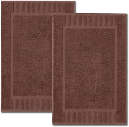 White Classic Luxury Bath Mat Floor Towel Set - Absorbent Cotton Hotel Spa Shower/Bathtub Mats [Not a Bathroom Rug] 22"x34" | 2 Pack | Brown