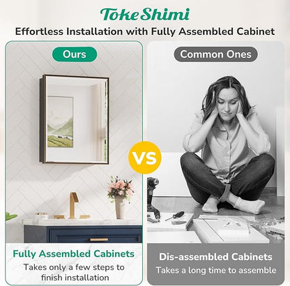 TokeShimi 16 x 24 Beveled Mirrored Medicine Cabinet Recessed, Bathroom Mirror with Storage Adjustable, Aluminum Frame Metal Oil Rubbed Bronze Medicine Cabinet with Mirror