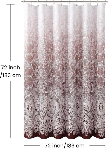 Chantilly Lace Shower Curtain - Heavyweight Polyester, Burgundy to White Ombre Design, 72" W x 72" H