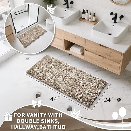 Yimobra Long Bathroom Rug Non Slip 44x24 Inch, Extra Thick Soft Absorbent Chenille Bath Mat, Machine Washable Quick Dry Bath Rugs for Bathroom Floor, Tub and Shower, Home Decor Accessories, Camel
