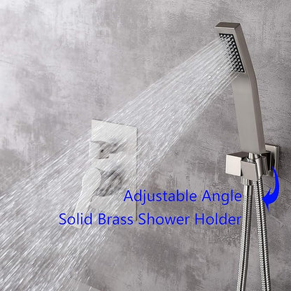 SHAMANDA Rainfall Shower System, Bathroom Luxury 10-Inch Rain Shower Head and Handheld Shower Faucet Combo Set Brushed Nickel(Including Rough-In Valve Body and Trim), Wall Mount, L701-2