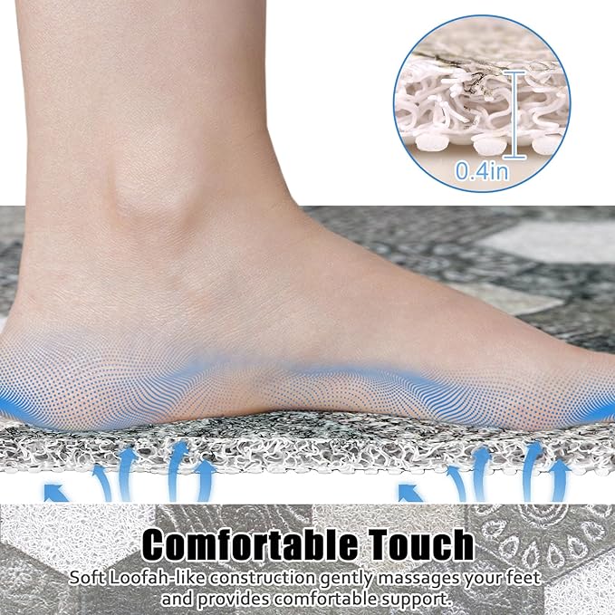 Square Shower Mat Non Slip: 27x27 Inch Extra Large Shower Floor Mat with Drain Hole in Middle - Soft PVC Loofah Bath Mat for Shower - Anti Slip Shower Stall Mat for Elderly and Kids