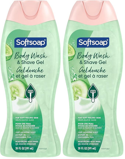 Softsoap Moisturizing Body Wash and Shave Gel, Cool Cucumber Scent, 20 fl oz Bottle (Pack of 2)