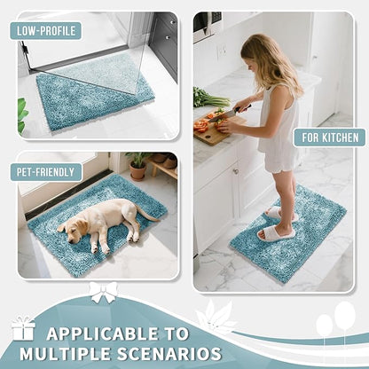 Yimobra Long Bathroom Rug Non Slip 44x24 Inch, Extra Thick Soft Absorbent Chenille Bath Mat, Machine Washable Bath Rugs for Bathroom Floor, Tub and Shower, Home Decor Accessories, Greyish Blue