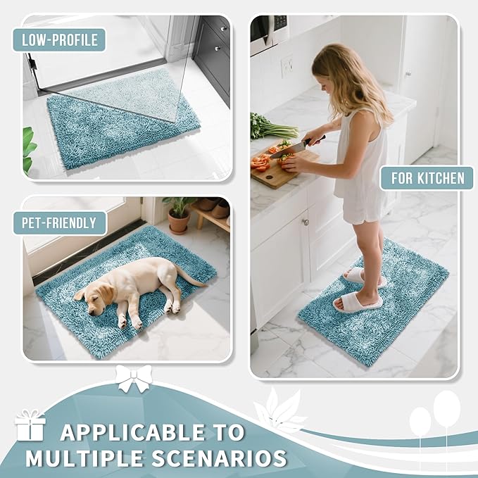 Yimobra Long Bathroom Rugs Runner 60x24 Inch, Extra Thick Soft Absorbent Chenille Bath Mat, Non Slip Machine Washable, Quick Dry Bath Rugs for Bathroom Floor, Tub and Shower, Greyish Blue